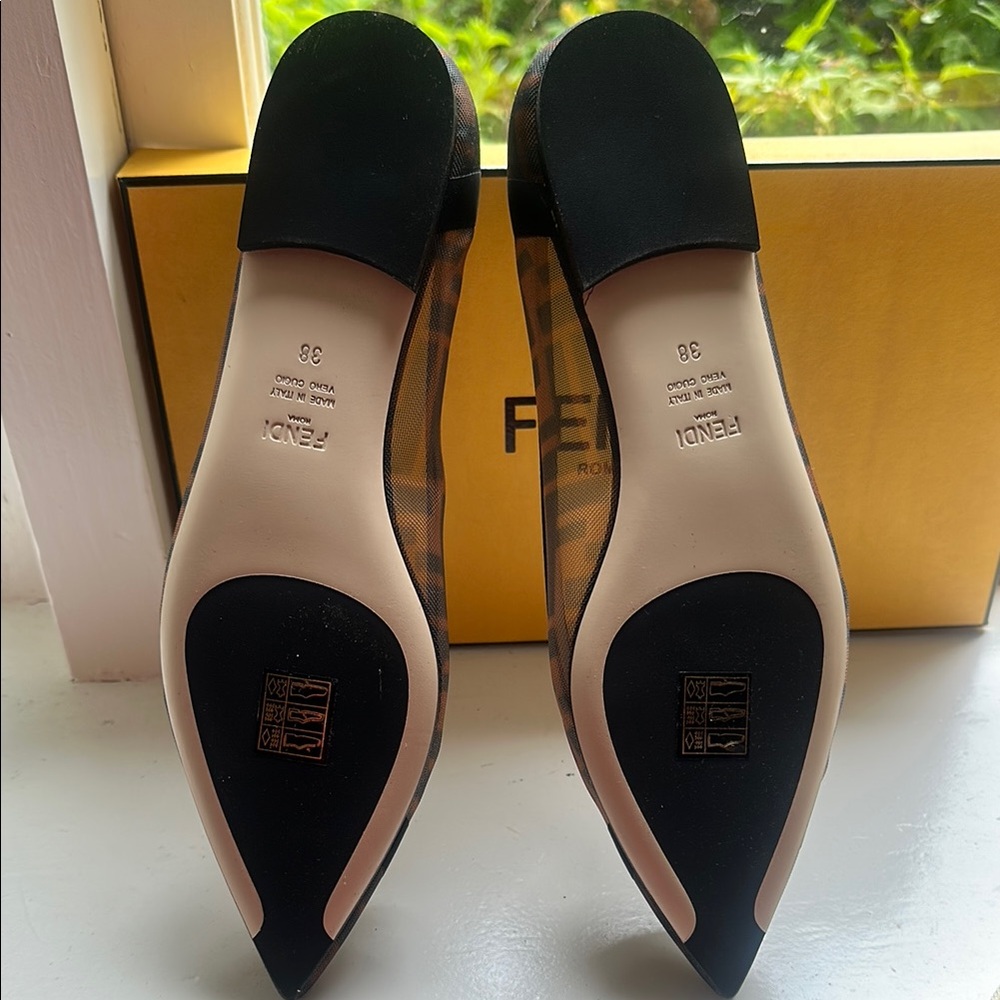 Fendi Colibrì Black and Brown FF Mesh Flats - Picture 6 of 6